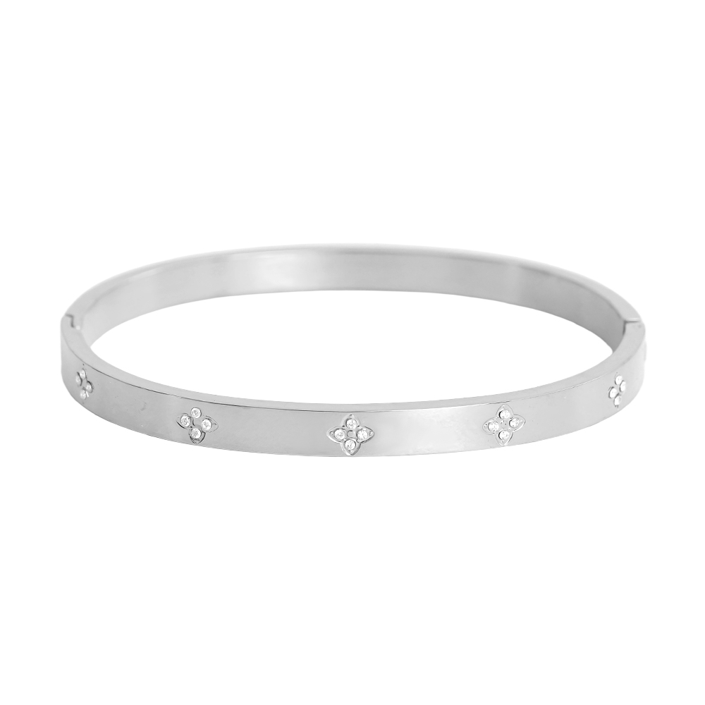 Edelstahl Armreif 6.5cm Diameter Small Diamond Lucky Flower