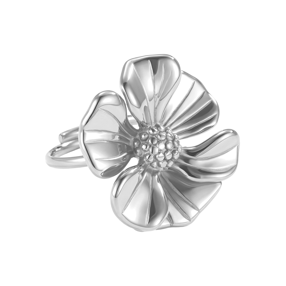 Verstellbarer schöne Blumen Edelstahl Ring        