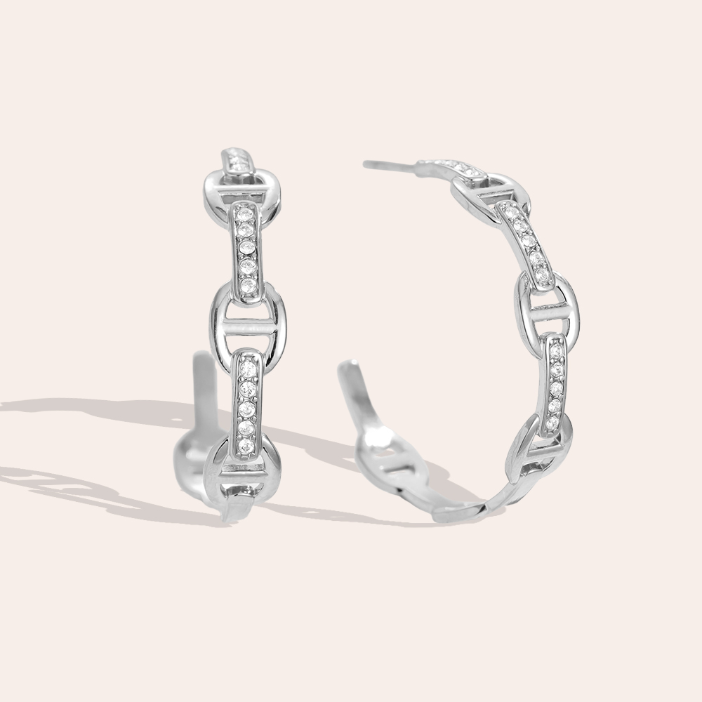 3cm Pig Nose Diamond Half Hoop Edelstahl Ohrringe     