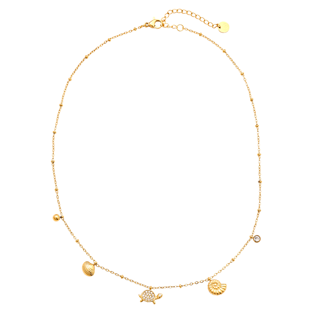 40cm Strass Schildkröte und kleine Muschel Edelstahl Halskette 