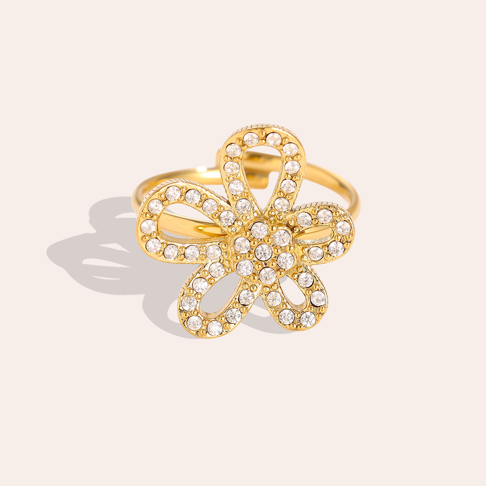 Pretty Diamond Flower Edelstahl Ring     