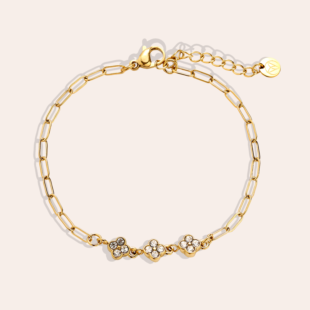 17cm Three Diamond Flowers Edelstahl Armband      