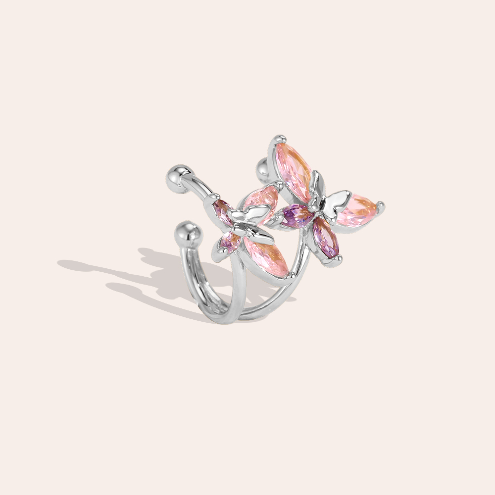 Vergoldete Ear-cuffs 15mm Zwei Zirkonia Schmetterlinge