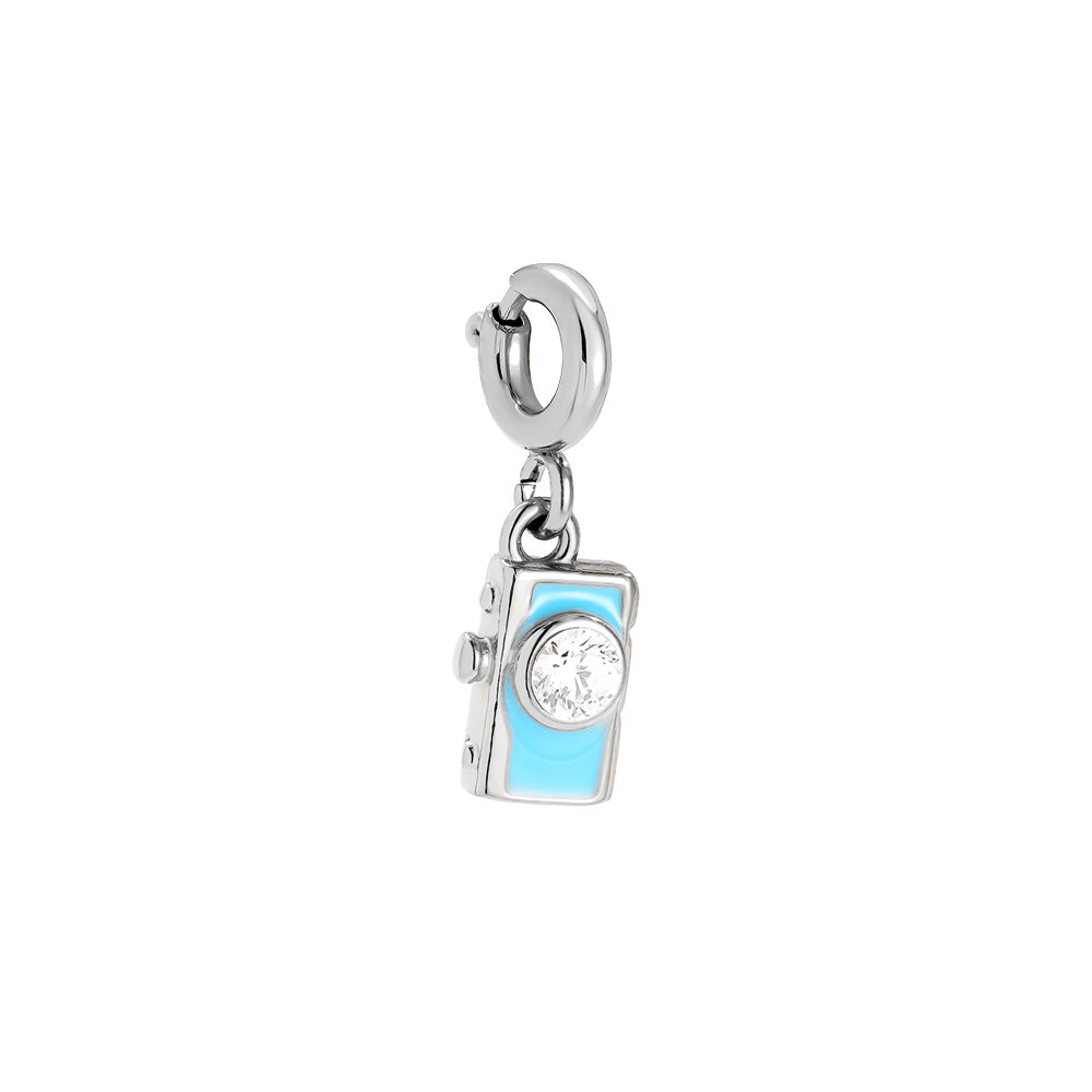 9mm Spring Clasp Blue Camera Edelstahl Pendant     