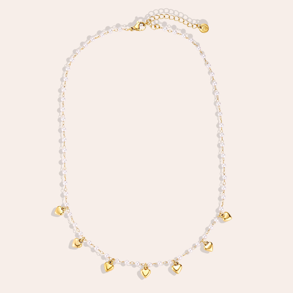 38cm Pearl Heart Edelstahl Halskette