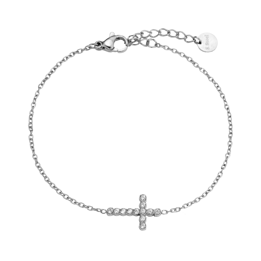 17cm Nice Diamond Cross Edelstahl Armband   