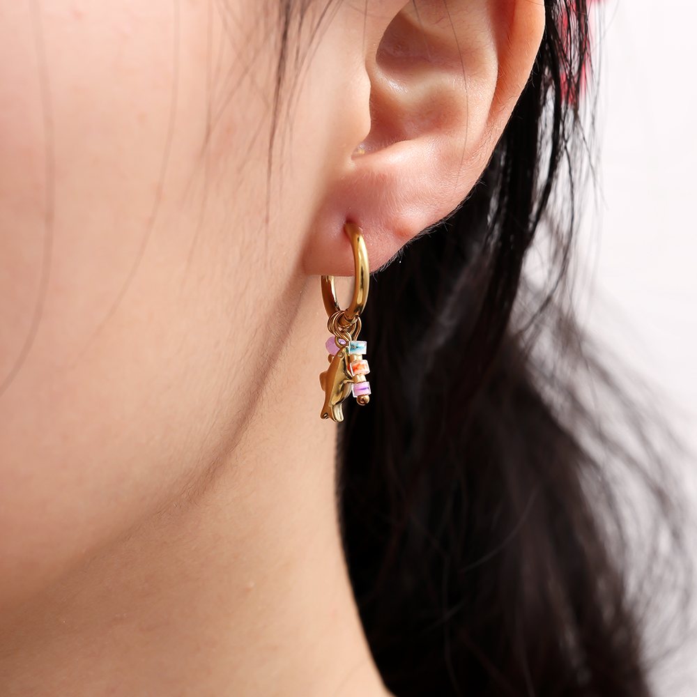 2.6cm Delfin und kleine Perle Edelstahl Ohrringe   