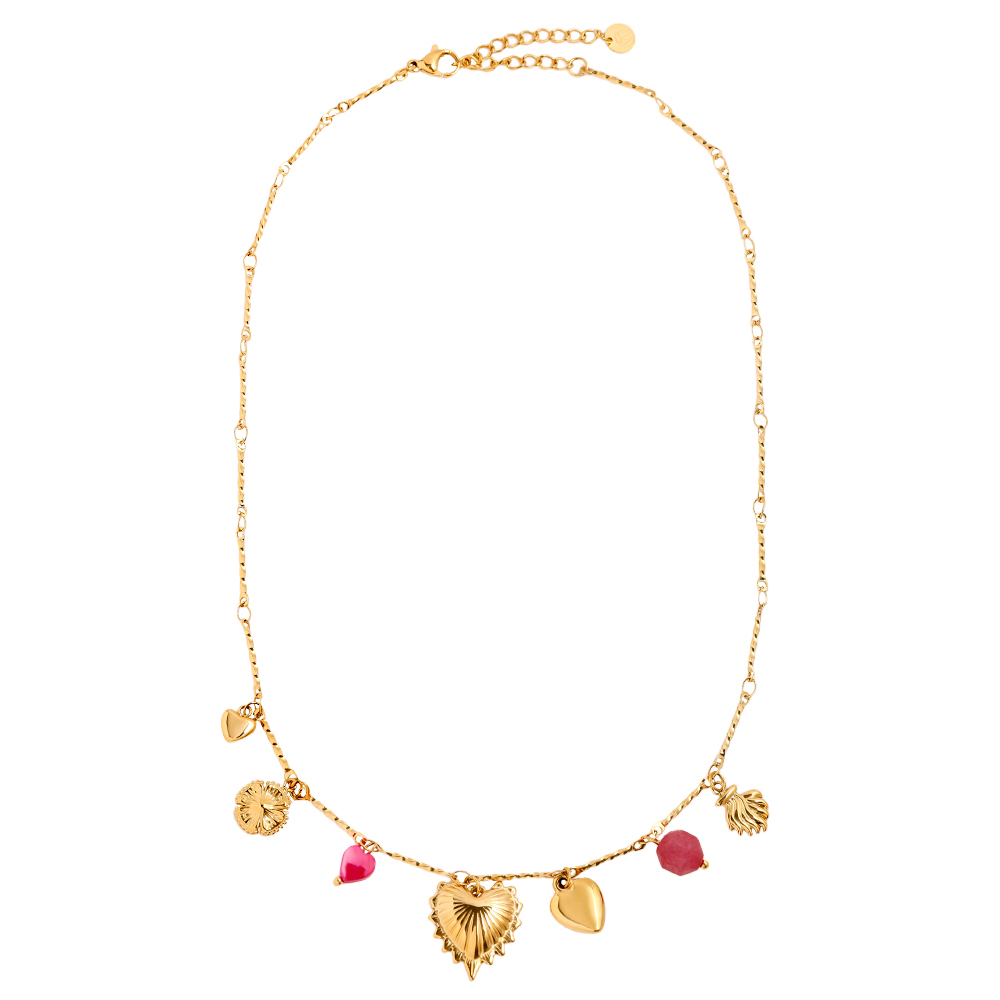 39cm Sweet Charms And Pinky Heart Edelstahl Halskette  