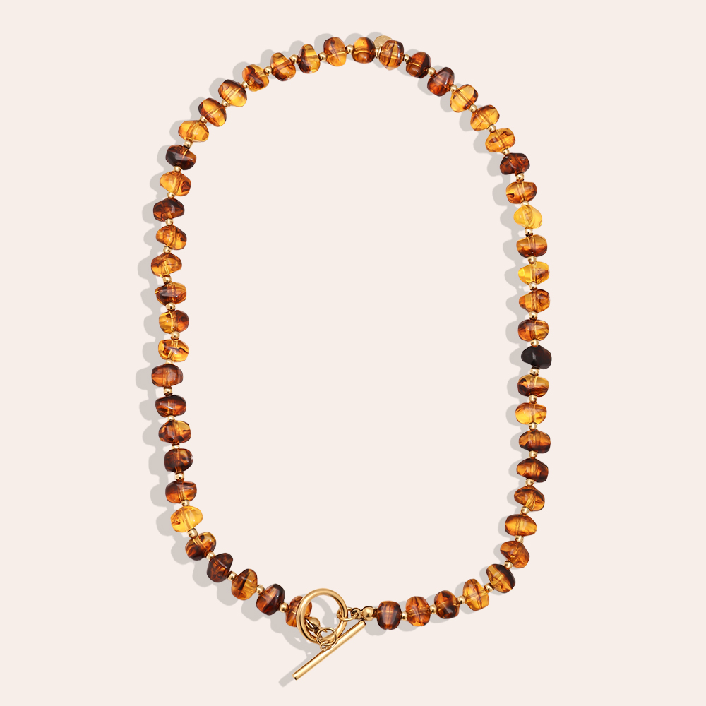 45cm Acrylic Brown Beads Edelstahl Halskette   