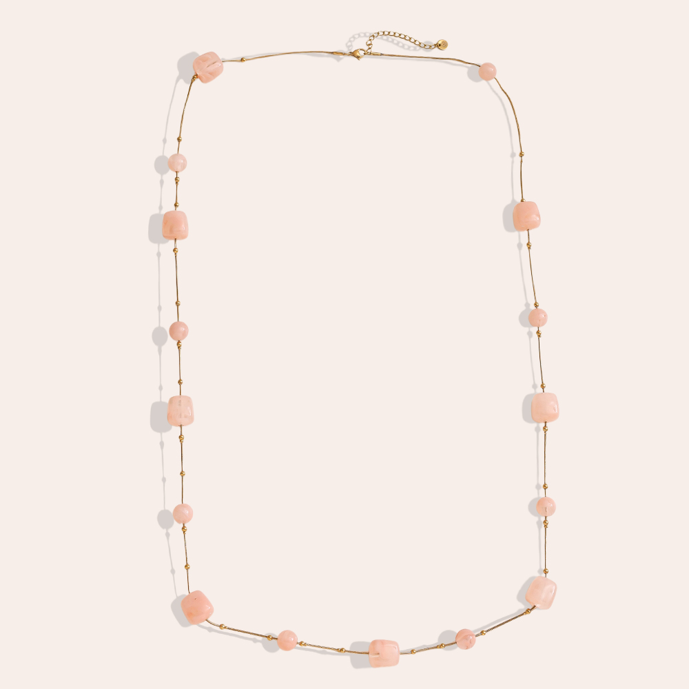 90cm Harzwürfel und Perlchen Edelstahl Halskette    