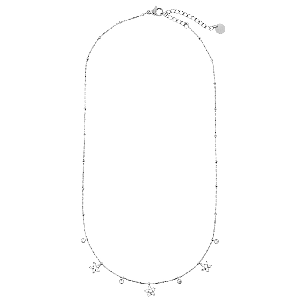 40cm Flower And Diamond Dots Edelstahl Halskette 