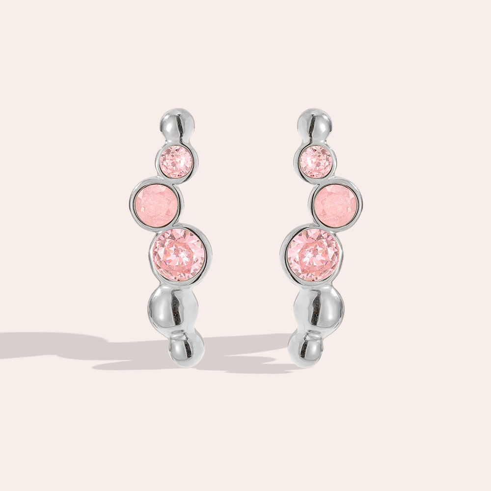 0.6*2.5cm Pink Round  Diamond Edelstahl Ohrringe  