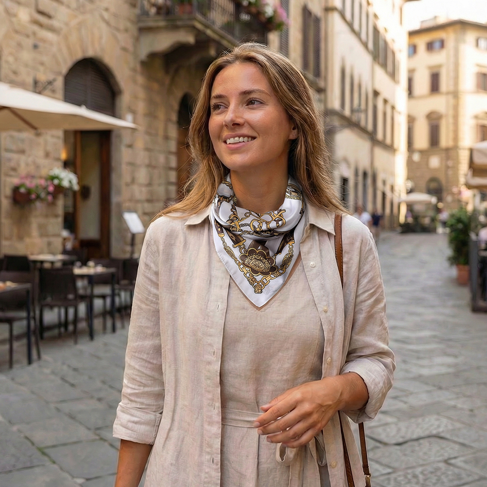 68*68cm Schwarz Brauner Barockkettenmuster Schal