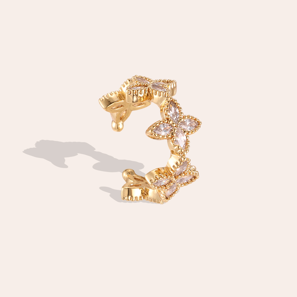 Vergoldete Ear-cuffs 17mm Zirkonia Kleeblatt 