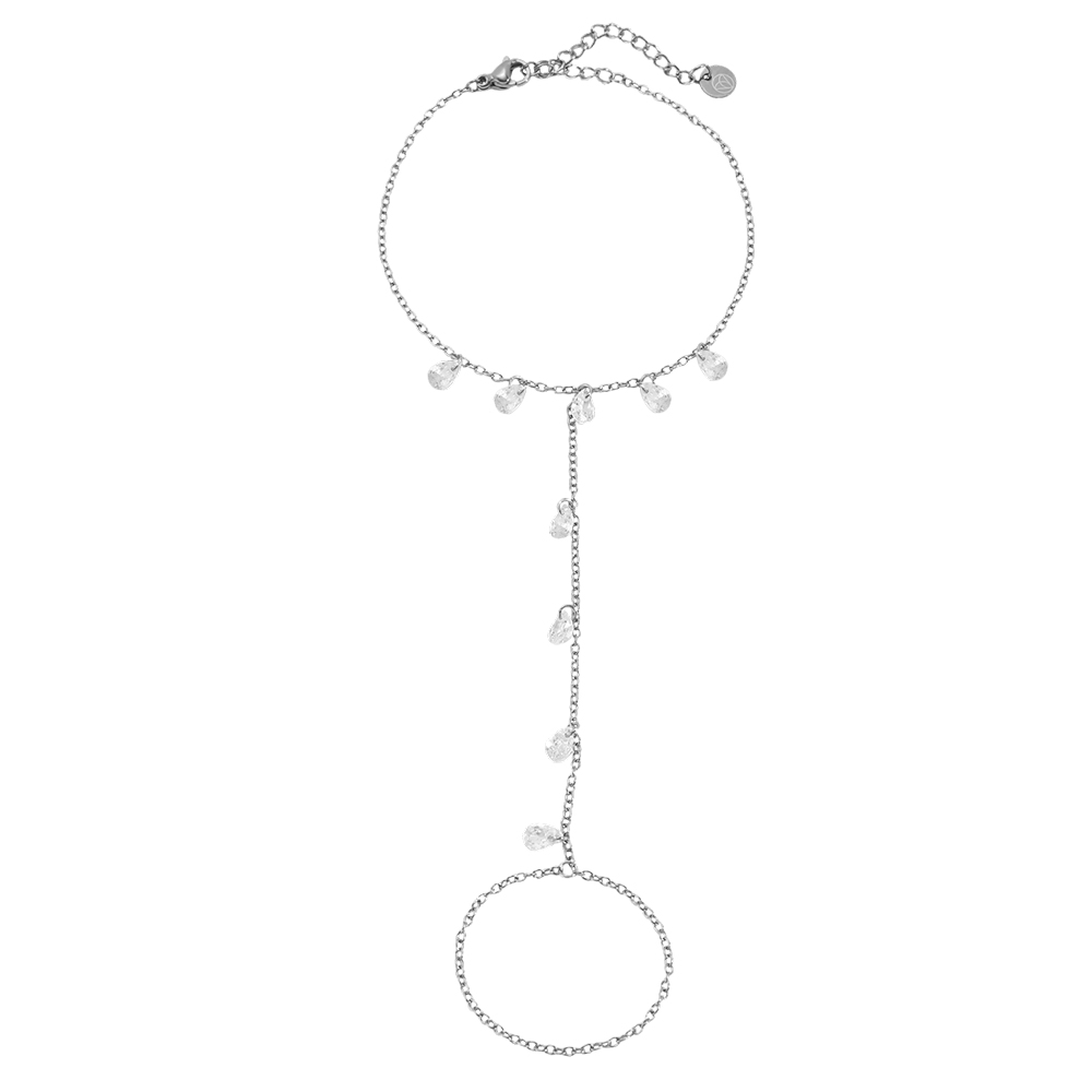 17cm Viele Zirkone Handkette Edelstahl Armband     