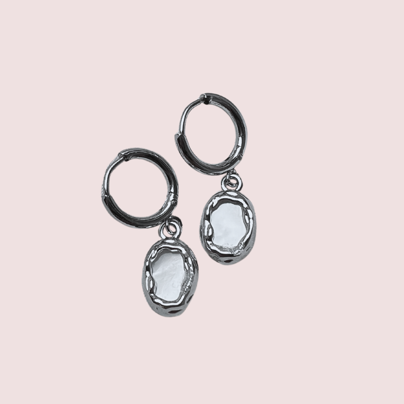 Edelstahl Ohrringe Shining Mother Of Pearl In Oval Frame