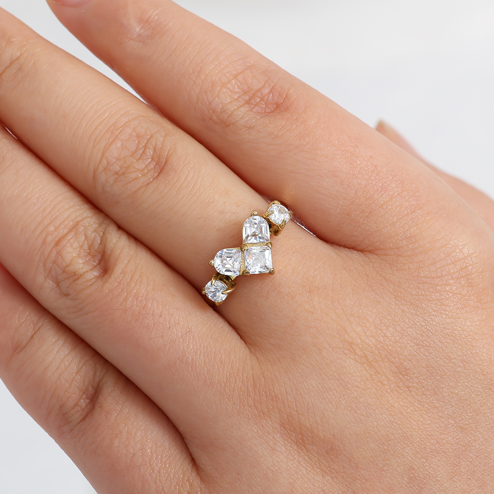 Mosaic Diamond Heart Edelstahl Ring   