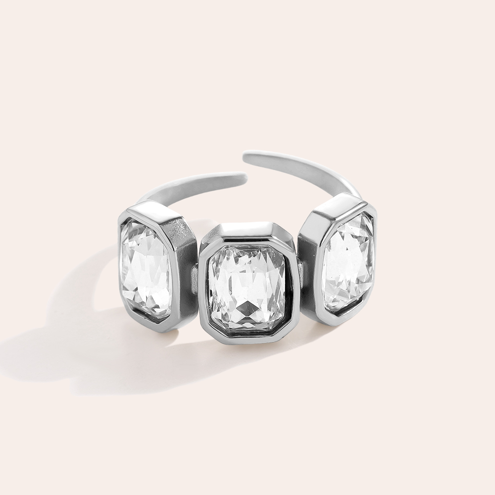 Verstellbarer offener Glasstein Edelstahl Ring 