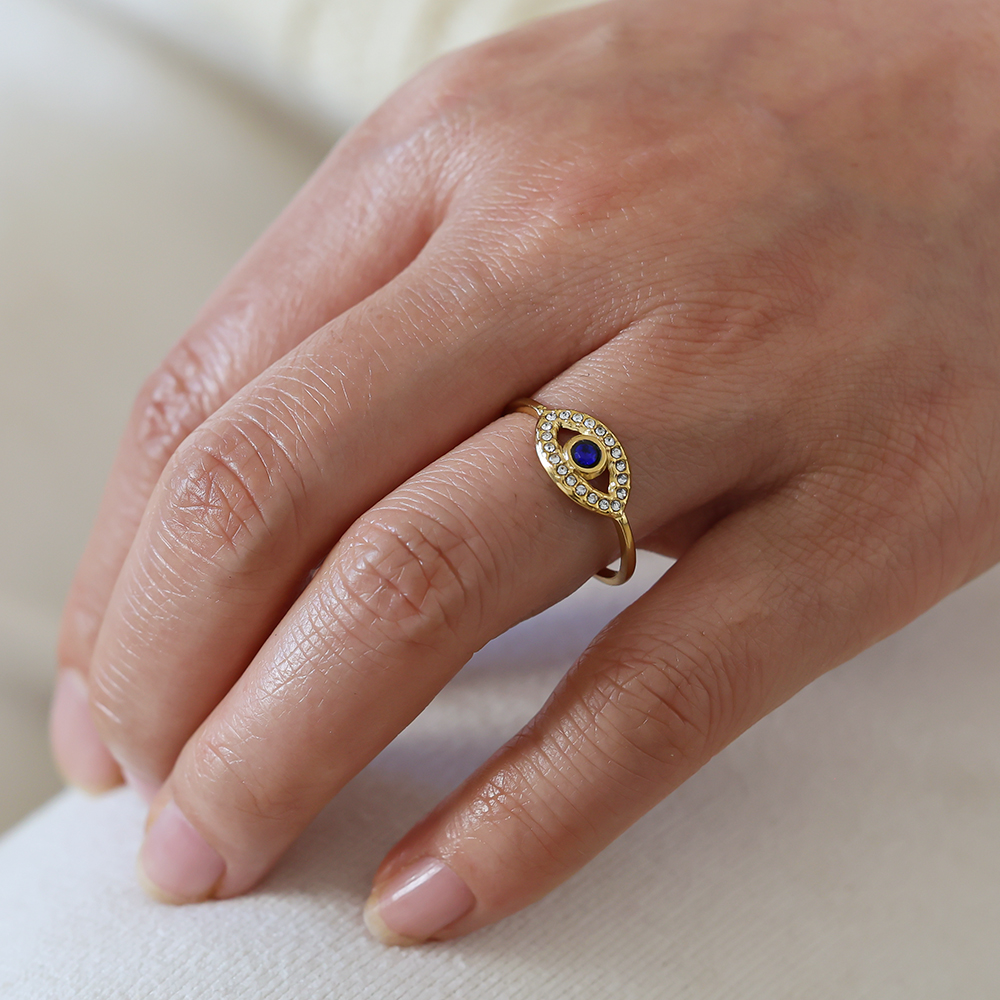 Verstellbarer blaue Zirkonia Augen Edelstahl Ring    