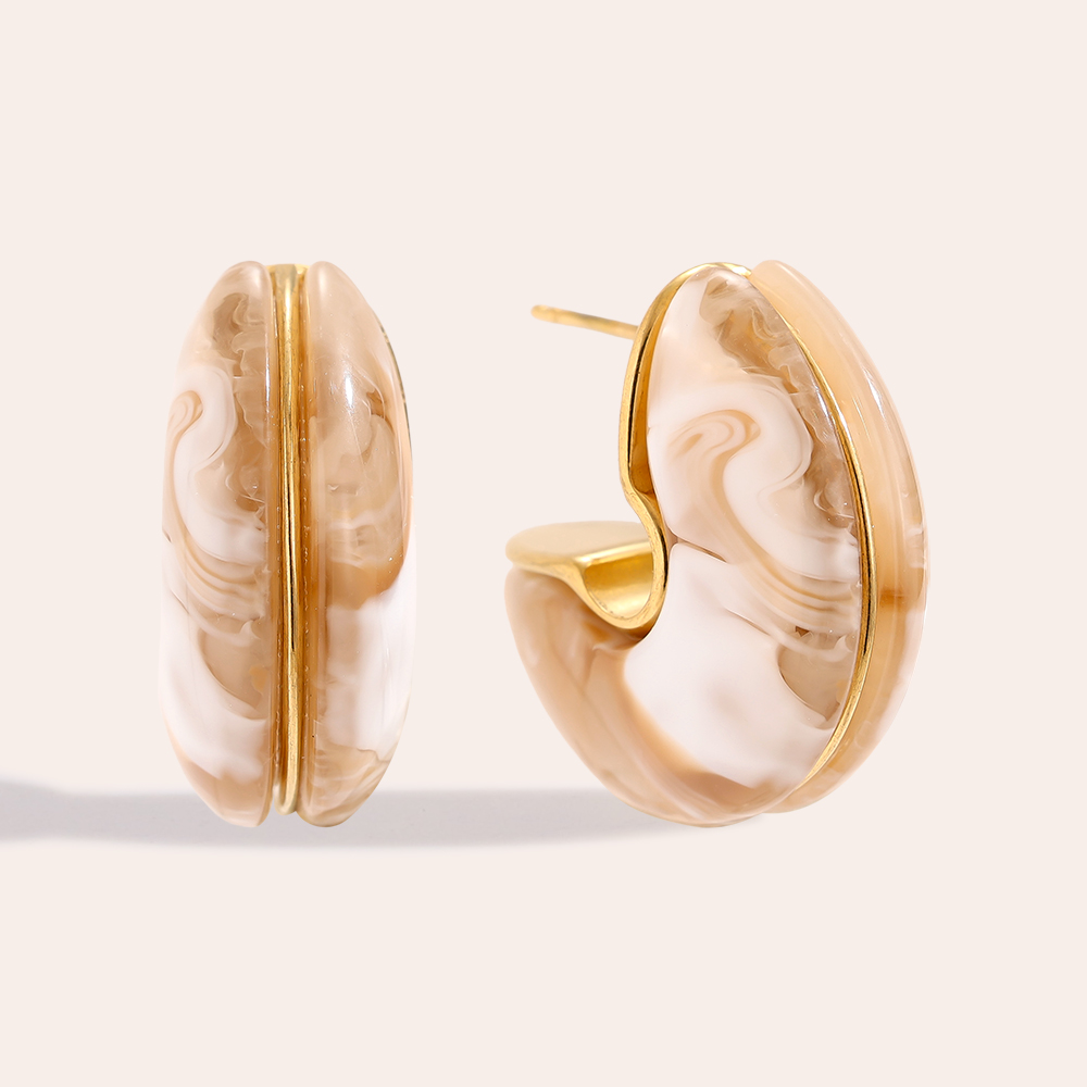 25mm Half Hoop Moon Resin Edelstahl Ohrringe       