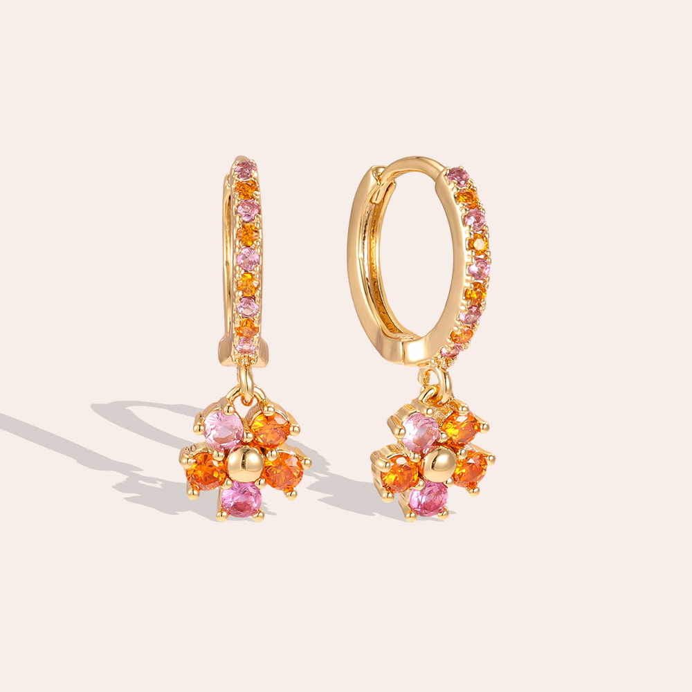 Vergoldete Ohrringe 20mm Zirkonia Blume    