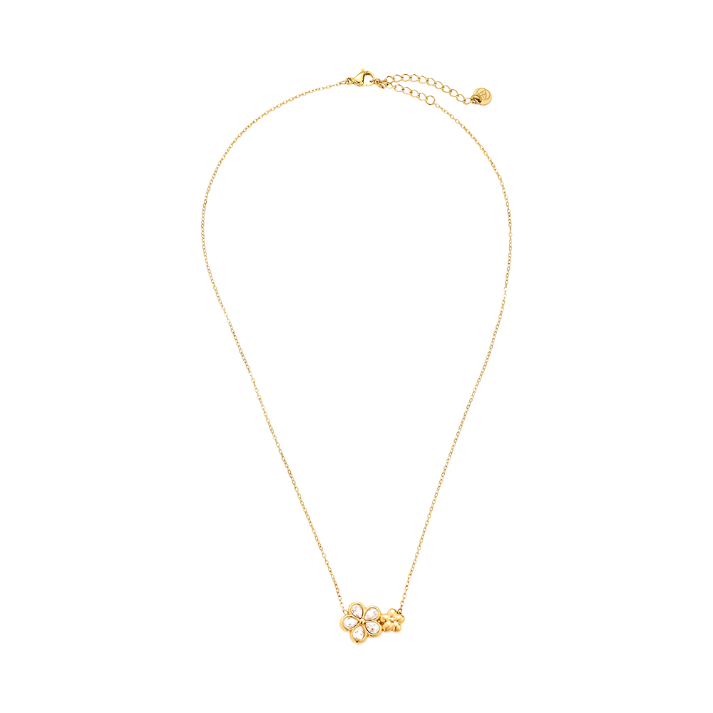 40cm Doppel Strassstein Blumen Edelstahl Halskette