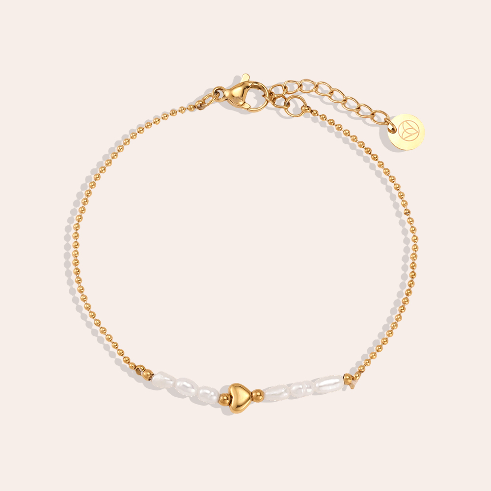 Edelstahl Armband 17cm Perle und mini Herz 