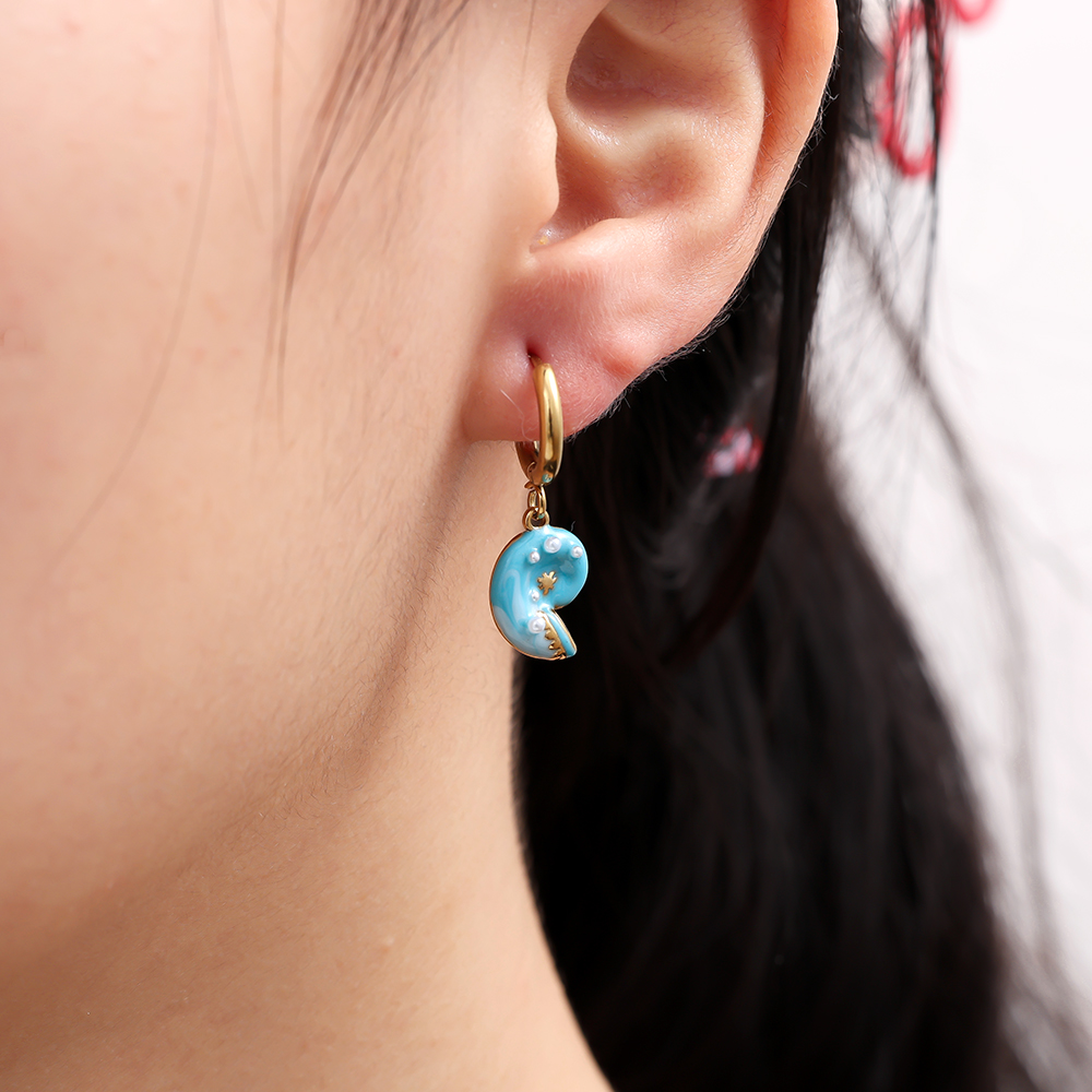 0.9*2.5cm blau Schnecke Edelstahl Ohrringe   