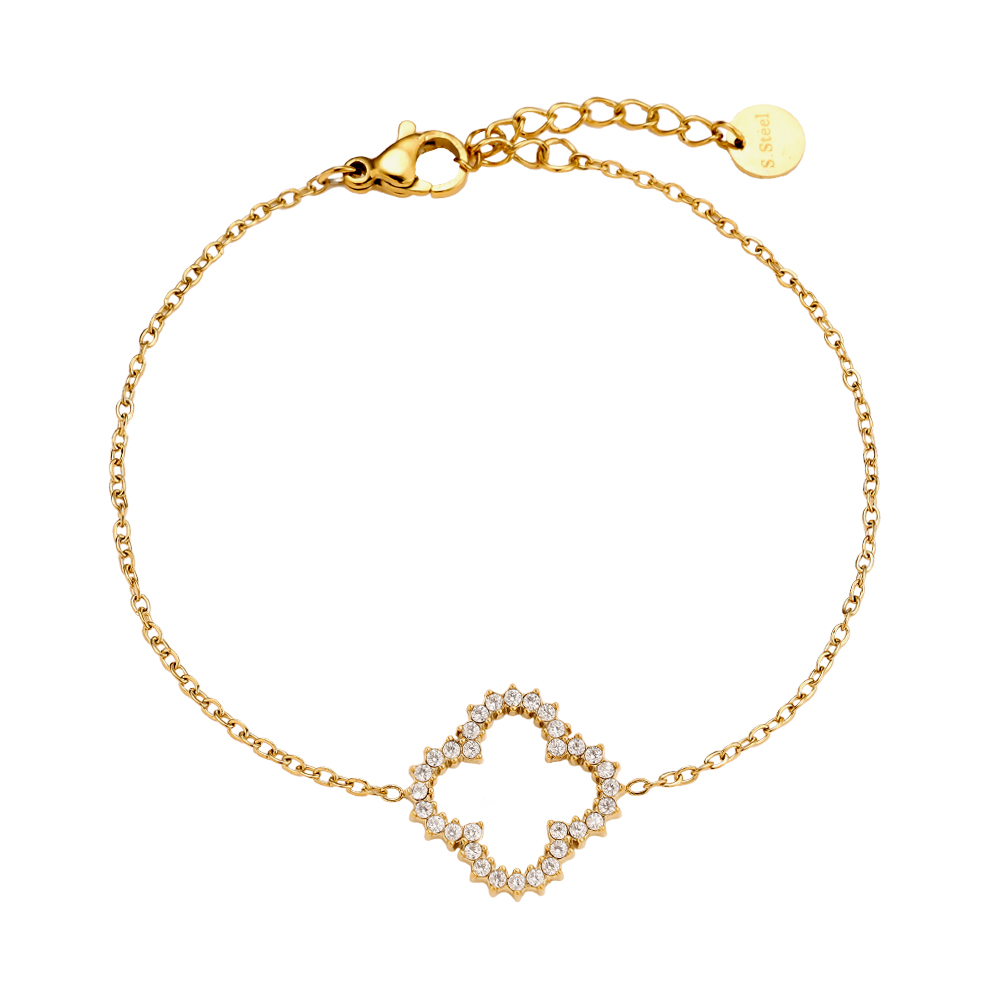 17cm Diamond Lucky Flower Edelstahl Armband   
