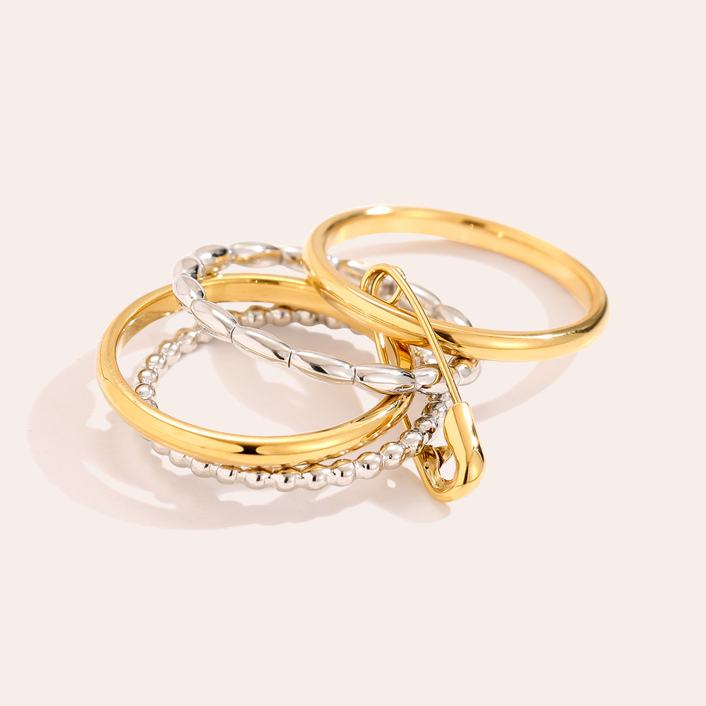 Various Layer Gold And Silver Ring Set With Pin Edelstahl Ring 