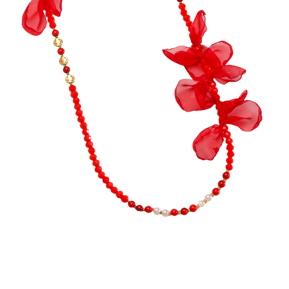 90cm Kristallkette mit Blütenblättern Edelstahl Halskette        