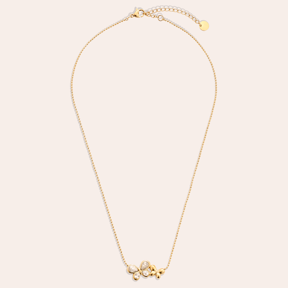 40cm Doppel Strassstein Schmetterling Edelstahl Halskette