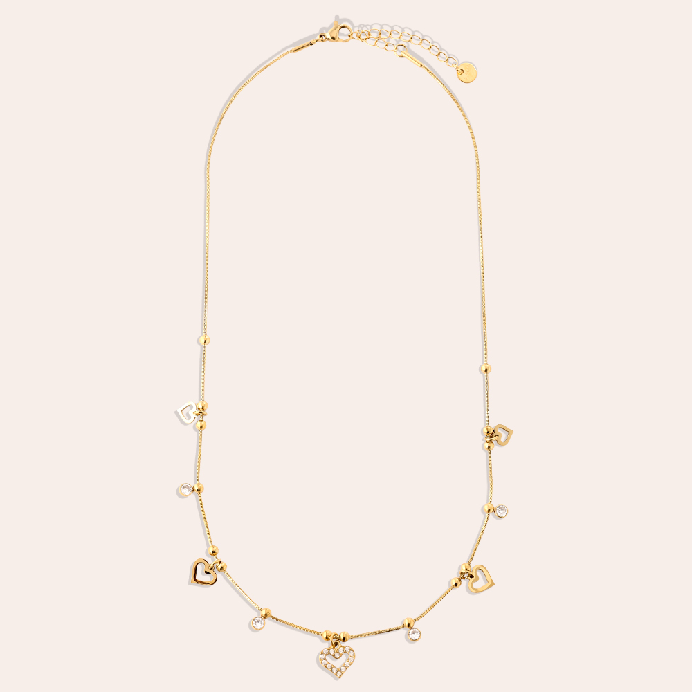 42cm Heart And Diamond Heart Edelstahl Halskette      