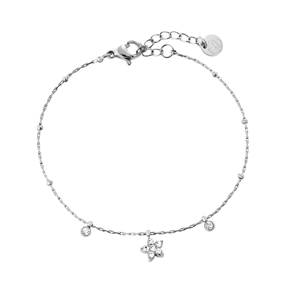 17cm Flower And Diamond Dots Edelstahl Armband    