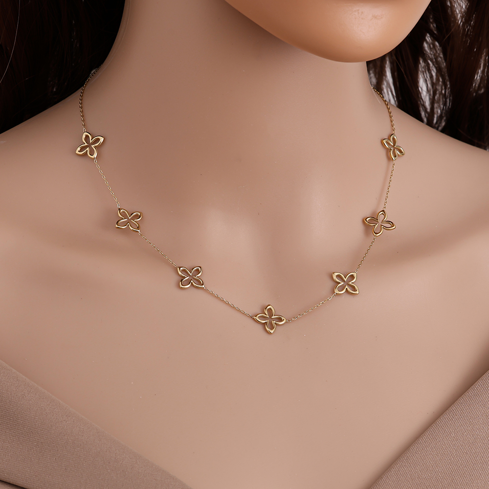 40cm Classic Lucky Flower Edelstahl Halskette    
