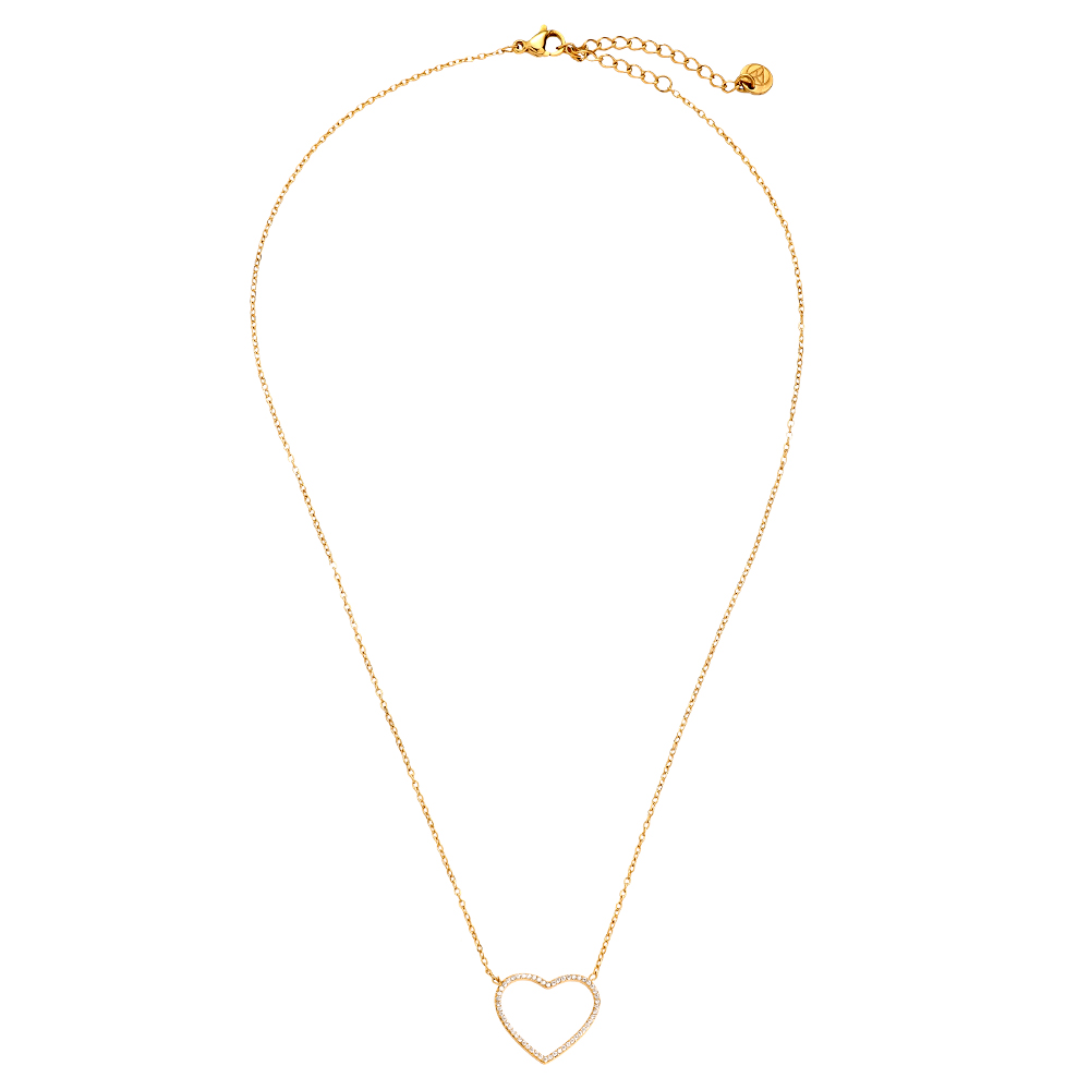 40cm Tiny Diamonds Hollow Heart Edelstahl Halskette      