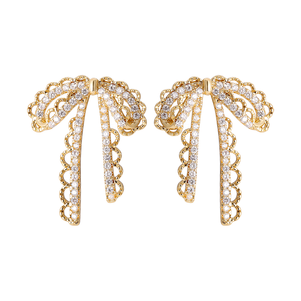 32mm Sparkling Diamond Bowtie Vergoldete Ohrringe   