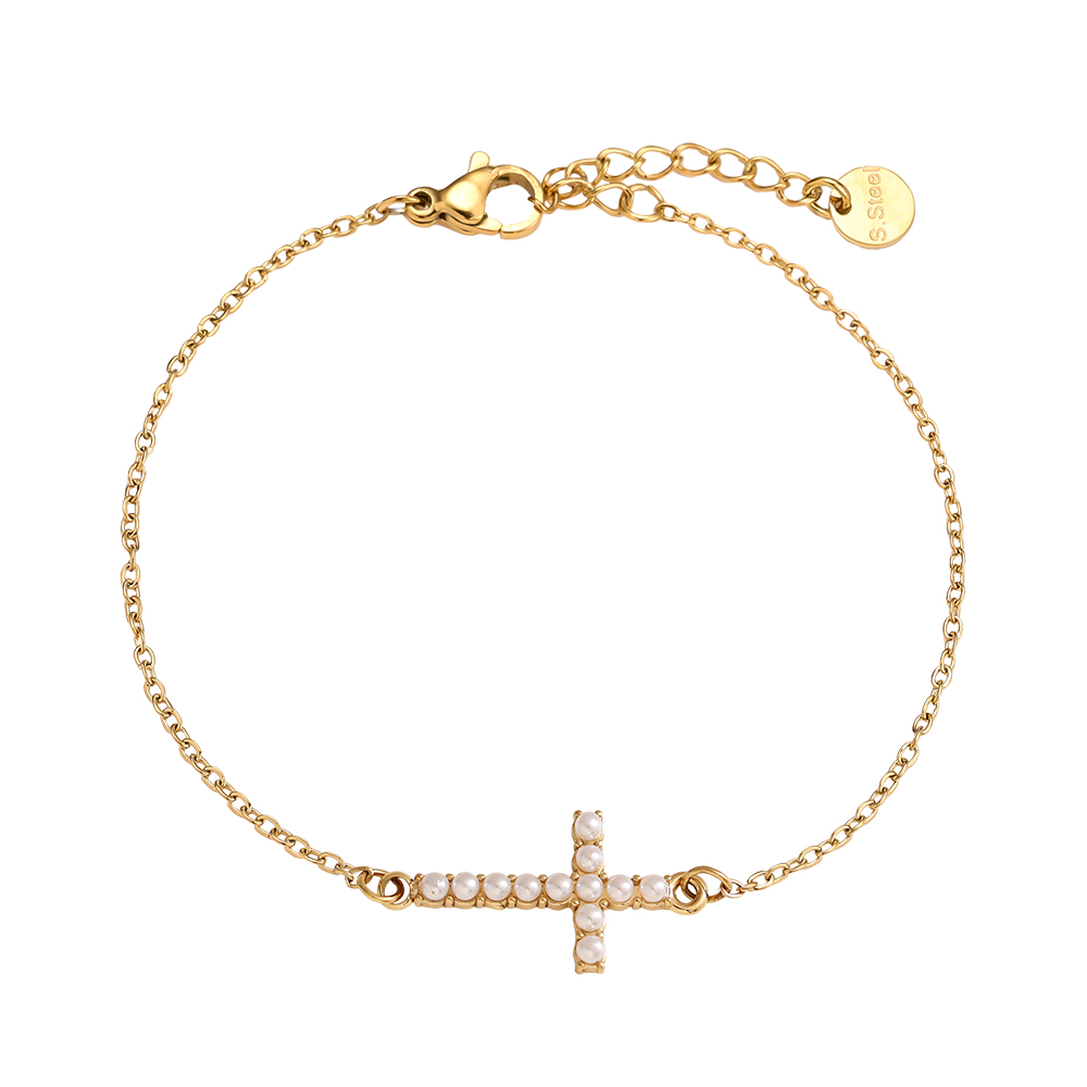 17cm Perlenkreuz Edelstahl Armkette        