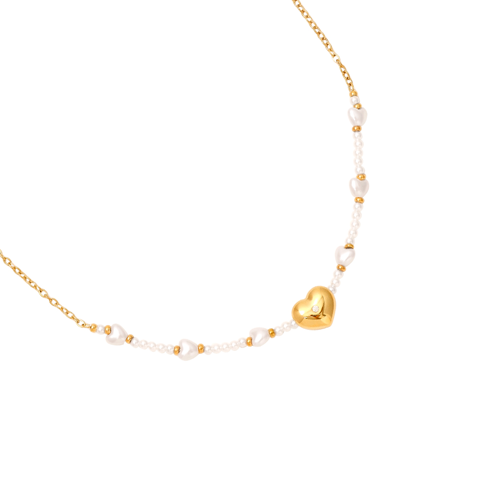 40cm Pearly And Hearts Edelstahl Halskette    