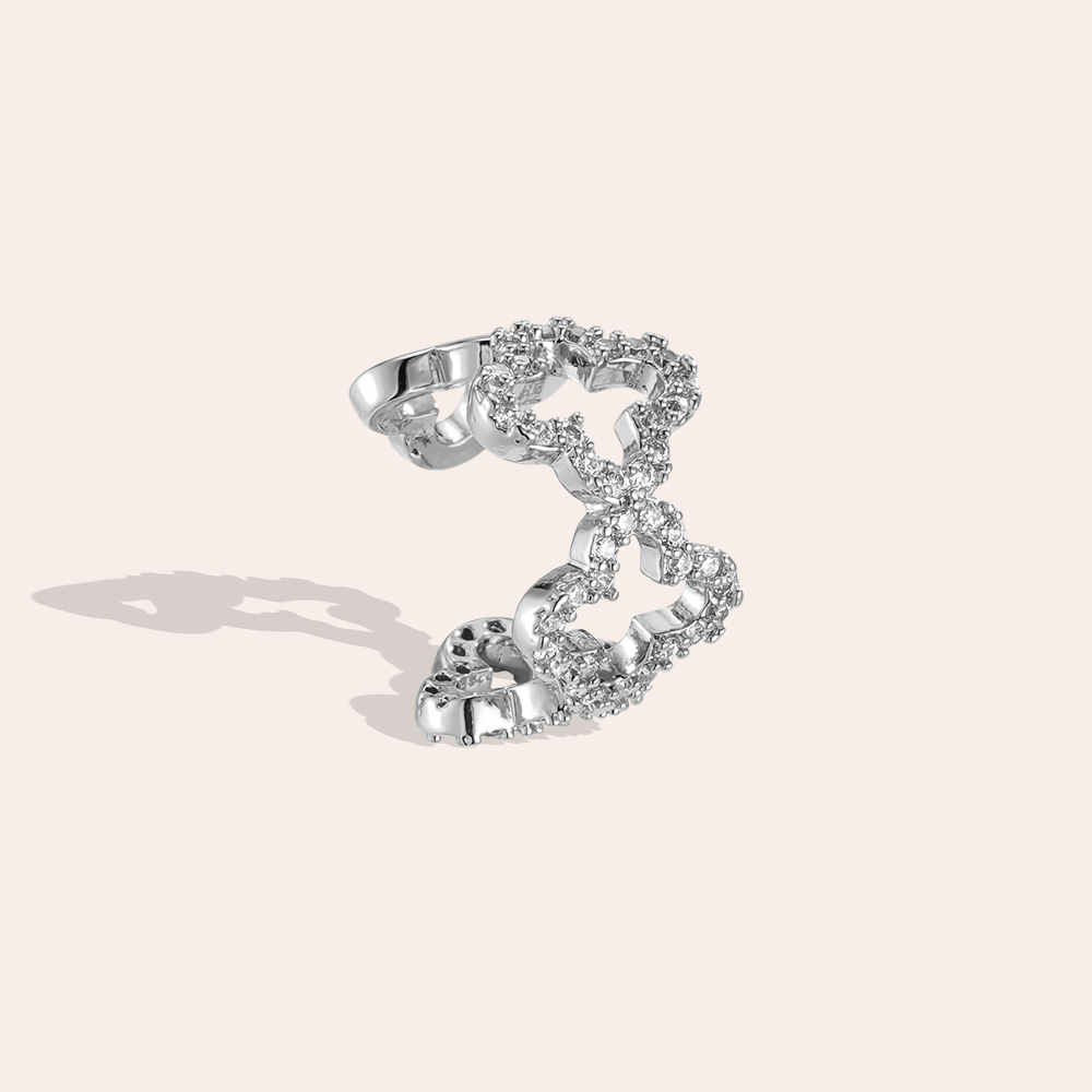Vergoldete Ear-cuffs 14mm Zirkonia Kleeblatt