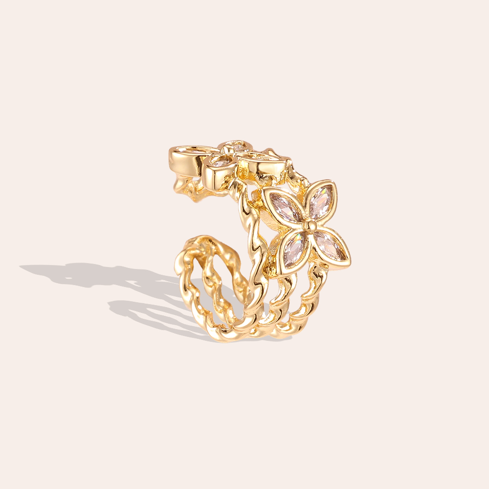 Vergoldete Ear-cuffs 15mm Zirkonia Doppelt Kleeblatt 