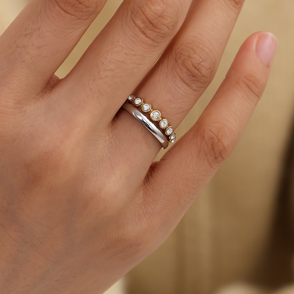 Fancy Two Layer Diamond Dots Edelstahl Ring   