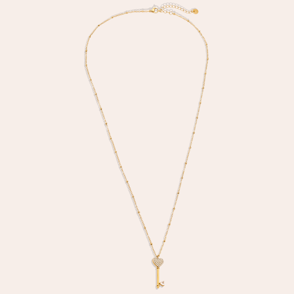 60cm Diamond Heart Key Edelstahl Halskette     