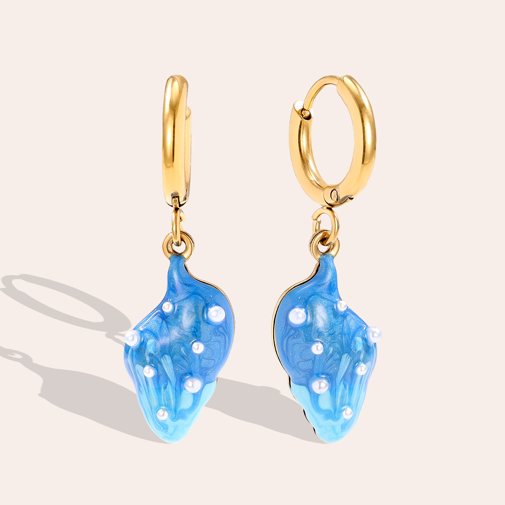 0.9*3cm blau Meeresmuschel Edelstahl Ohrringe     