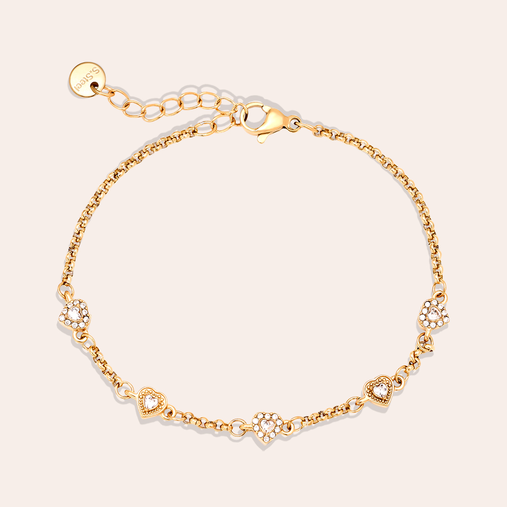 Edelstahl Armkette 17cm Multi Diamond Hearts