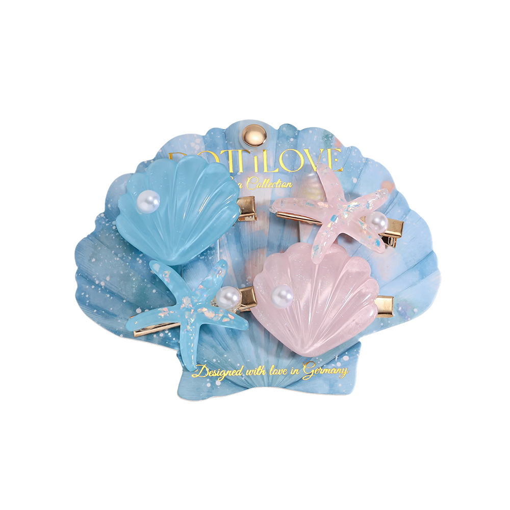 4.5cm 4 Stk. Blaue und Rosa Seestern Muscheln Haarklammer Set 