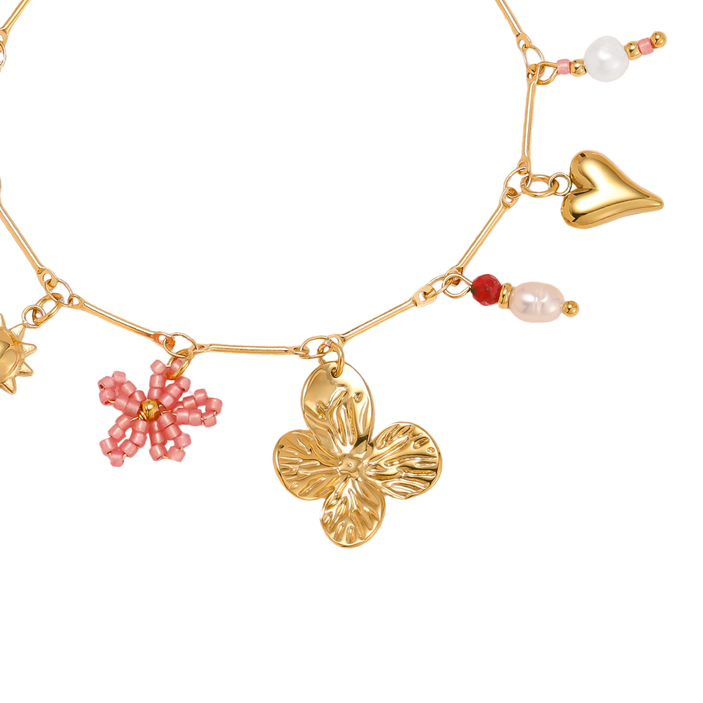 17cm Blume Herz und Sonne Edelstahl Armband    