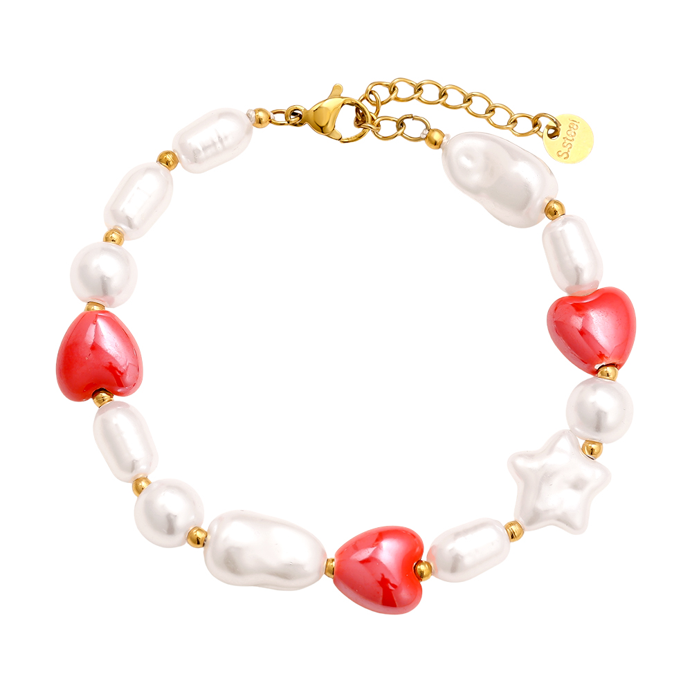 18cm Small Red Heart In Pearl Chain Edelstahl Armkette     
