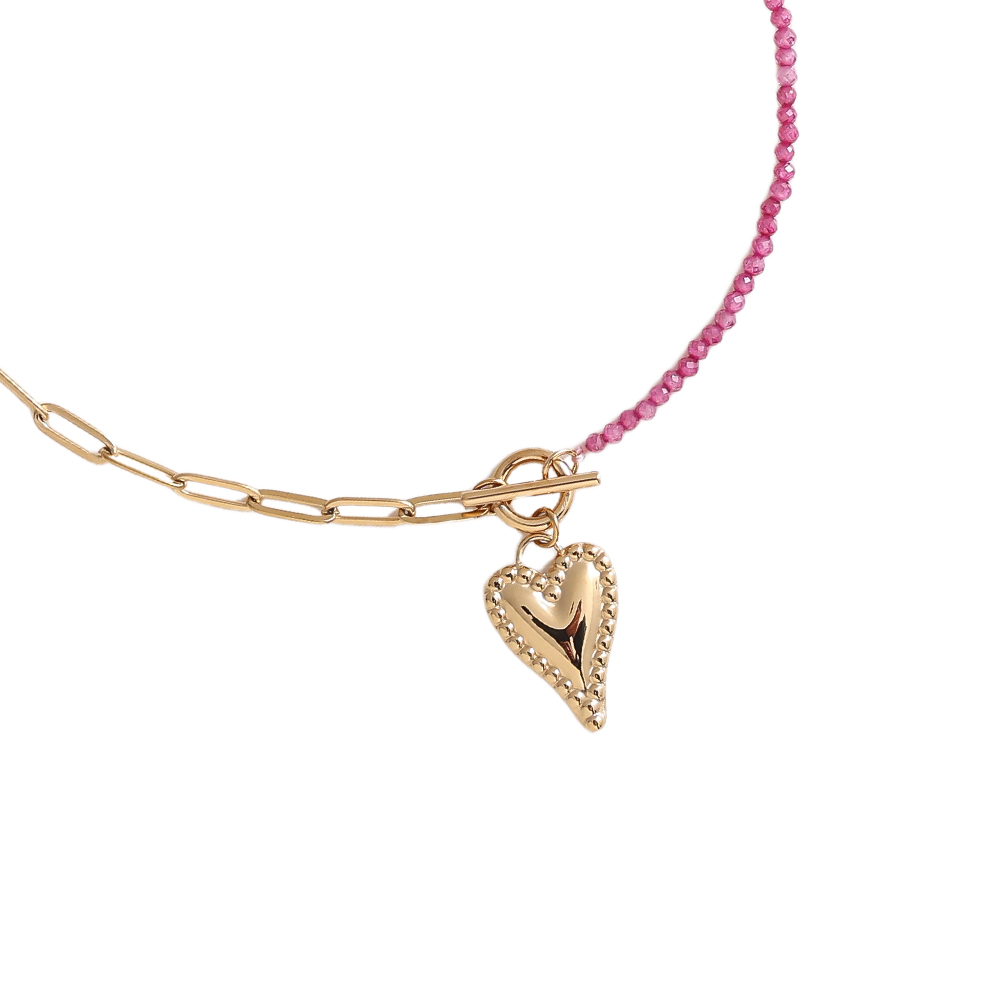 40cm Farbige Beads Herz Edelstahl Halskette