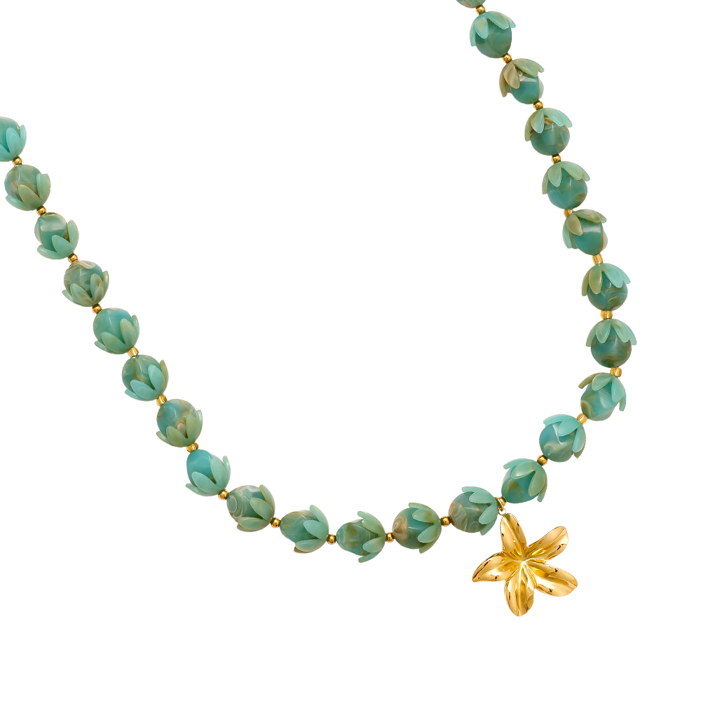 91cm Resin Flower Chain Edelstahl Halsketten   